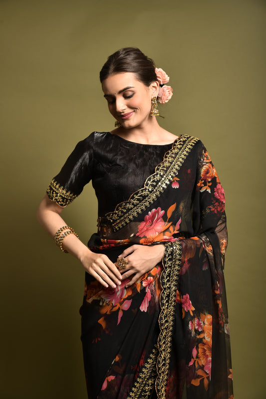Black Soft Lichi Silk Saree with Rich Pallu and Jari Weaving
