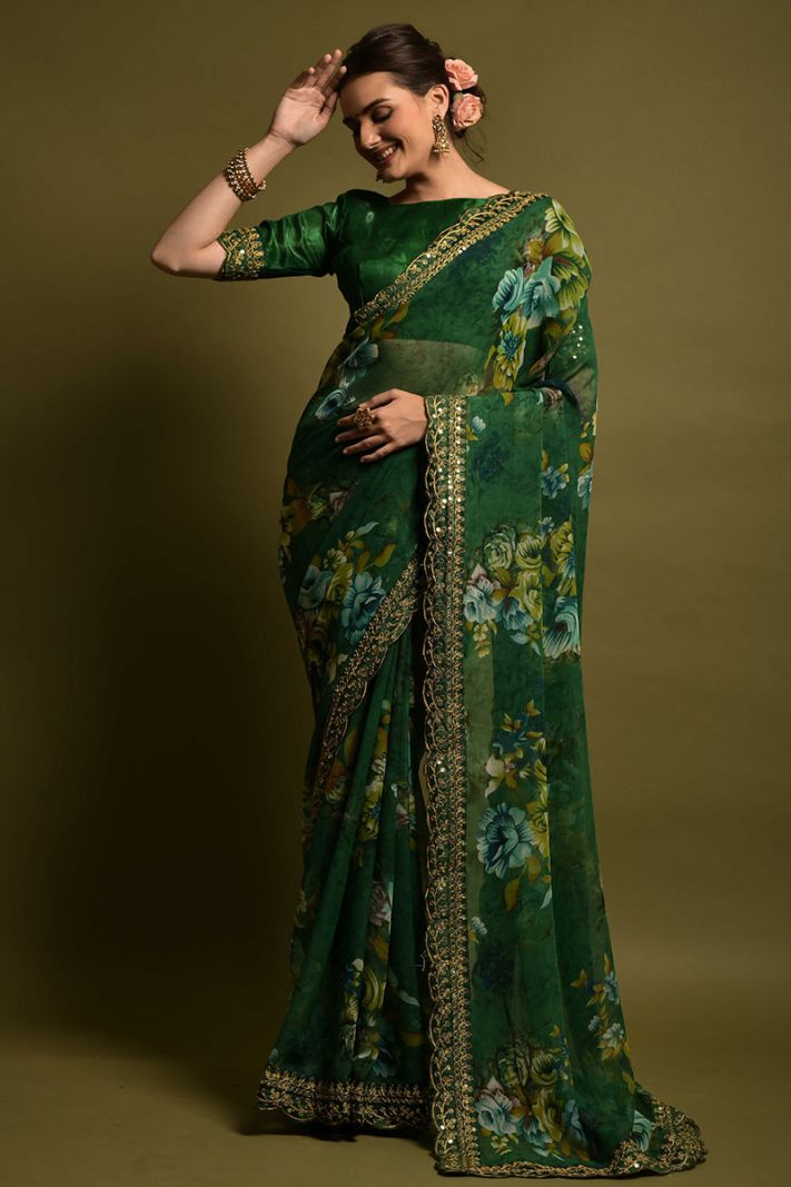 Green Lichi Silk Saree with Jari Woven Pallu – Available