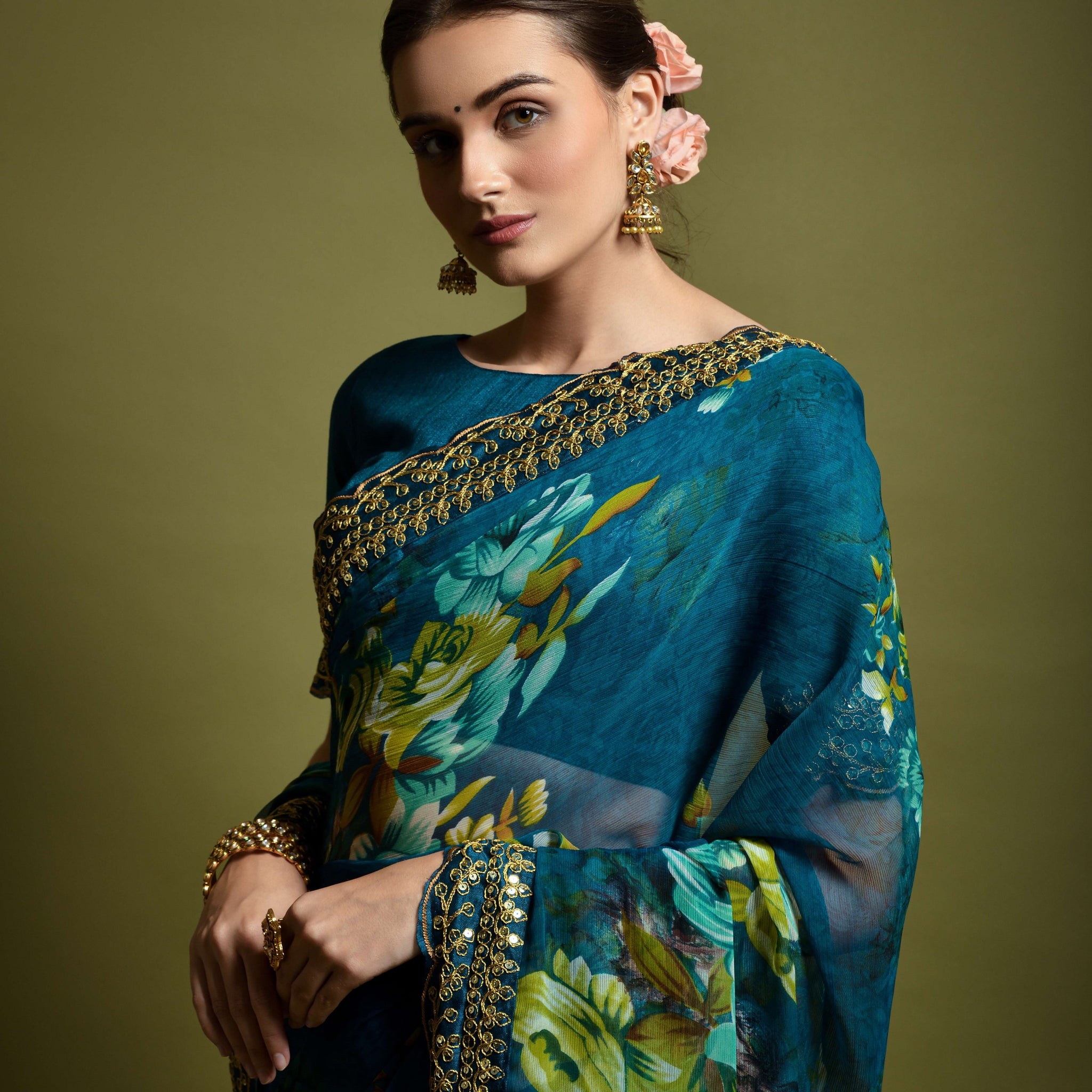 Petrol Lichi Silk Saree with Jari Rich Pallu and Jacquard Blouse – In Stock