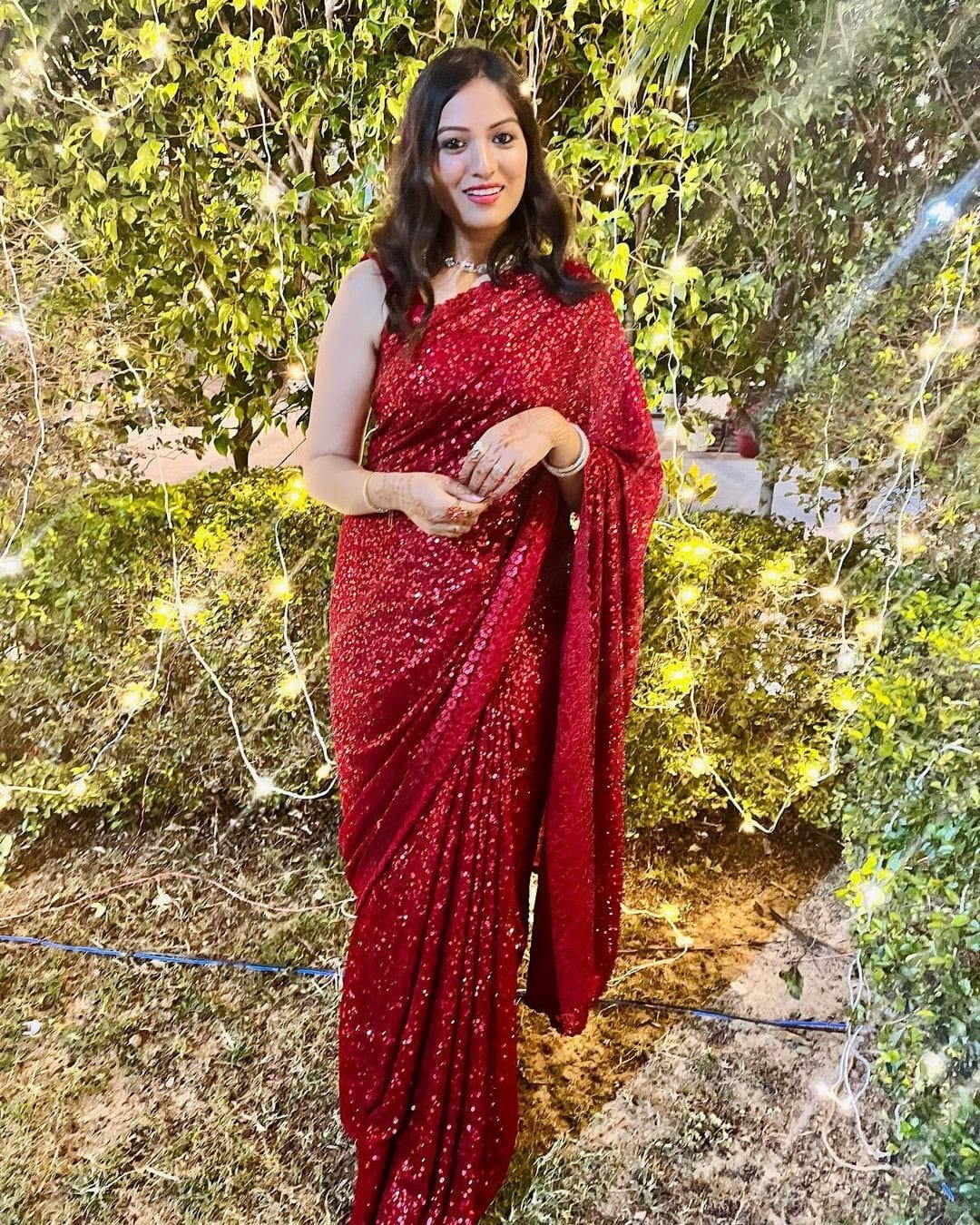 Red Heavy Georgette Silk Saree with Dual Sequins Embroidery and Cut Work Lace