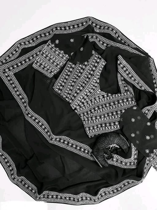 Black Heavy 60g Georgette Saree with Embroidery Work