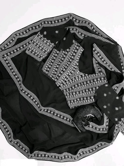 Black Heavy 60g Georgette Saree with Embroidery Work