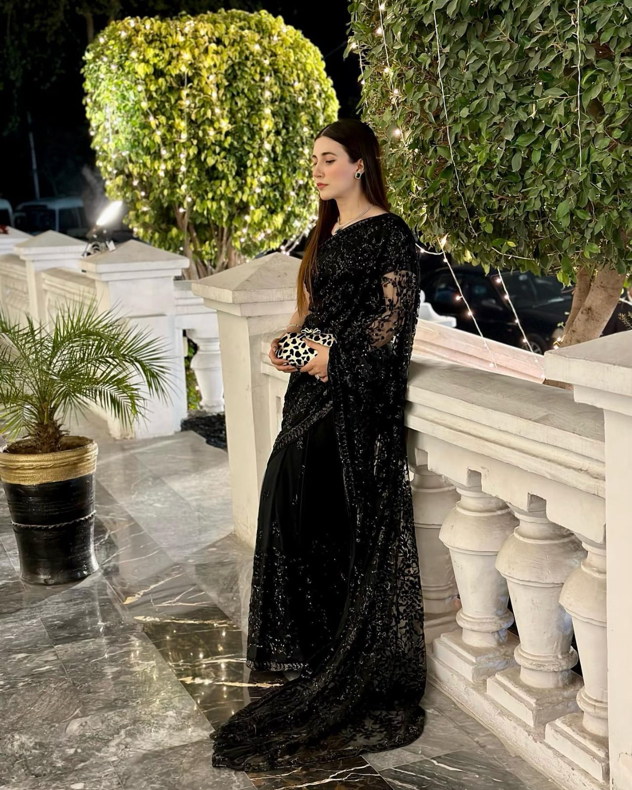 Black Georgette Saree with Embroidery Sequence and Sequence Lace