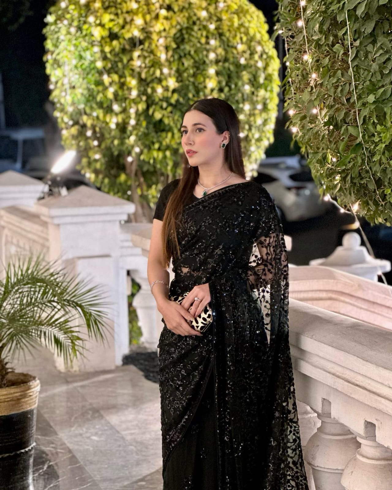 Black Georgette Saree with Embroidery Sequence and Sequence Lace