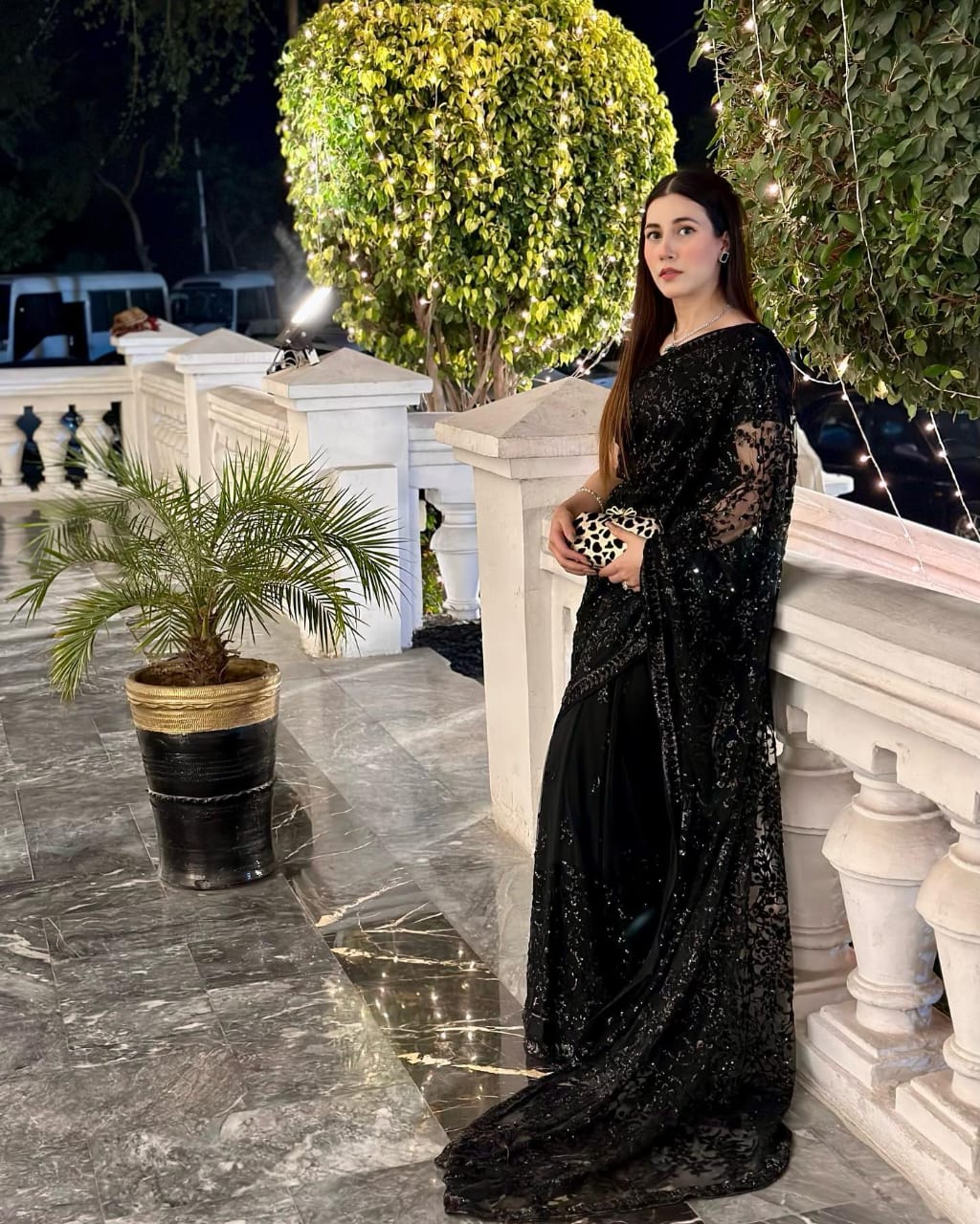 Black Georgette Saree with Embroidery Sequence and Sequence Lace