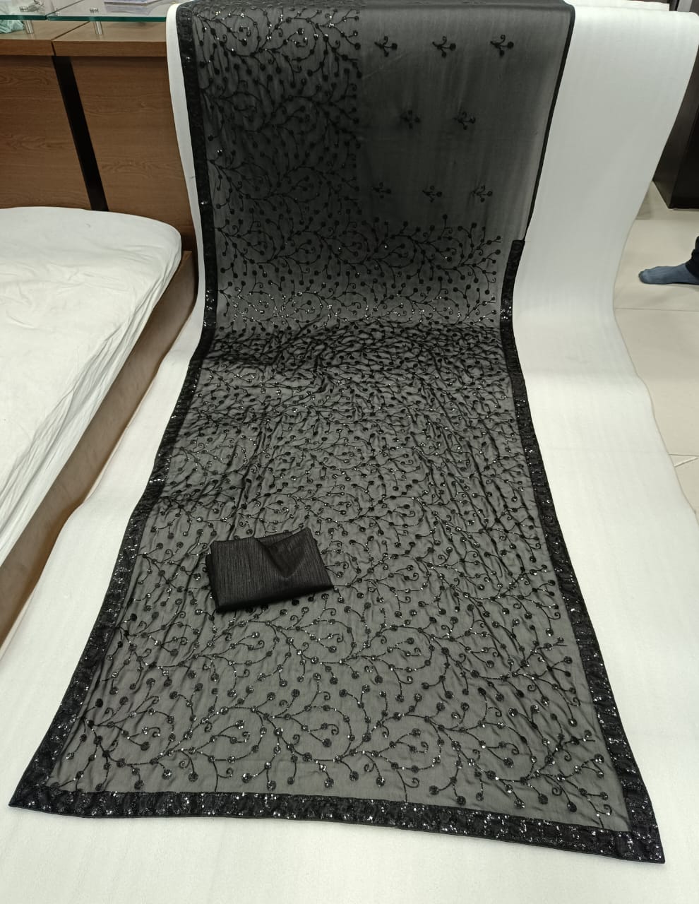 Black Georgette Saree with Embroidery Sequence and Sequence Lace