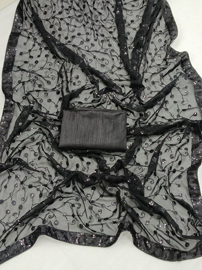 Black Georgette Saree with Embroidery Sequence and Sequence Lace