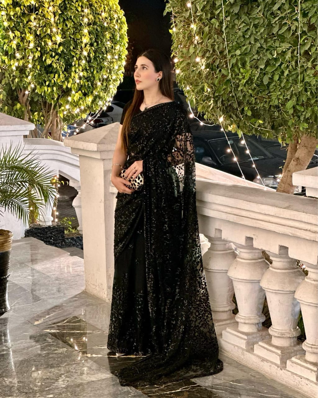 Black Georgette Saree with Embroidery Sequence and Sequence Lace
