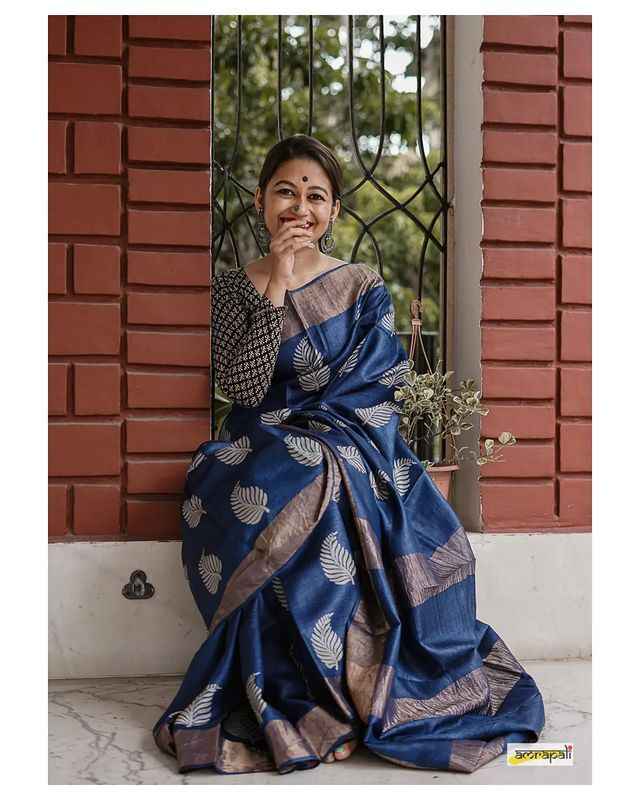 Dark Blue Banarasi Soft Silk Saree with Copper Jari Weaving