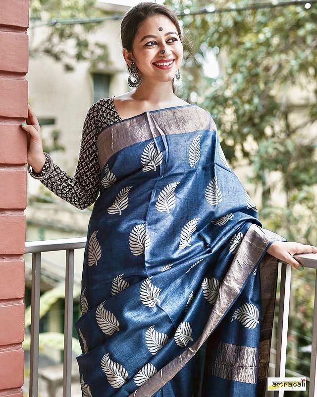 Dark Blue Banarasi Soft Silk Saree with Copper Jari Weaving