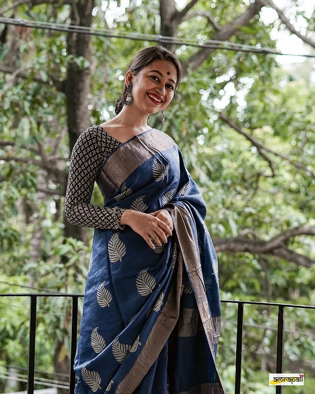 Dark Blue Banarasi Soft Silk Saree with Copper Jari Weaving