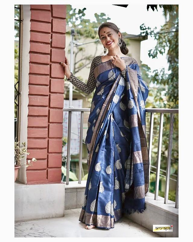 Dark Blue Banarasi Soft Silk Saree with Copper Jari Weaving