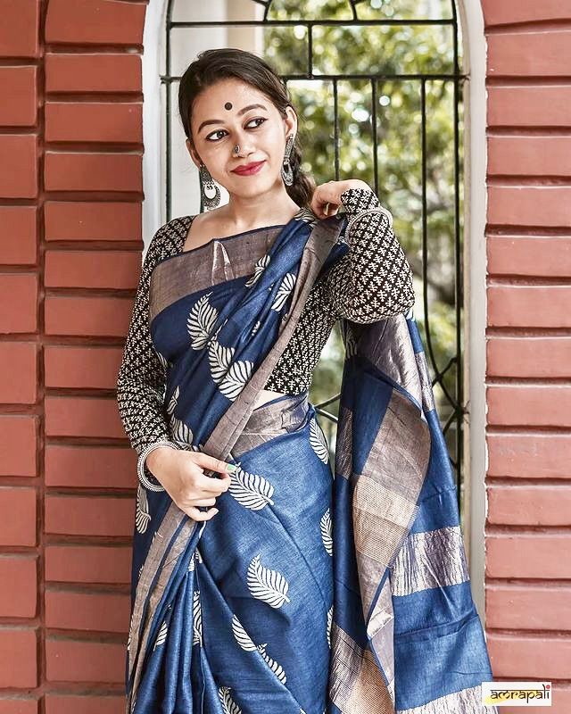 Dark Blue Banarasi Soft Silk Saree with Copper Jari Weaving