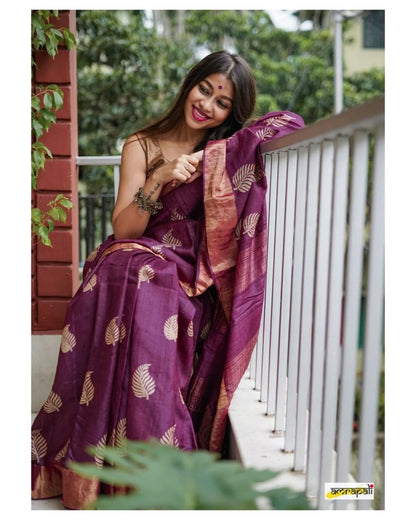 Purple Banarasi Soft Silk Saree with Copper Jari Weaving