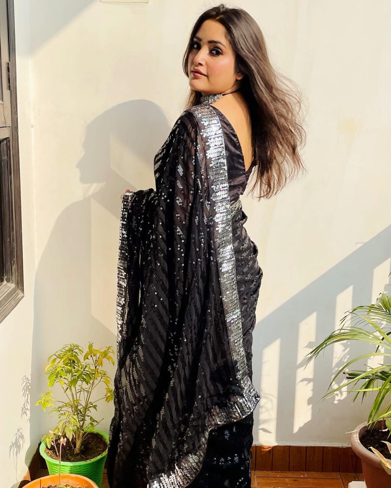 Black Georgette Saree with Sequence Work and Sequence Lace