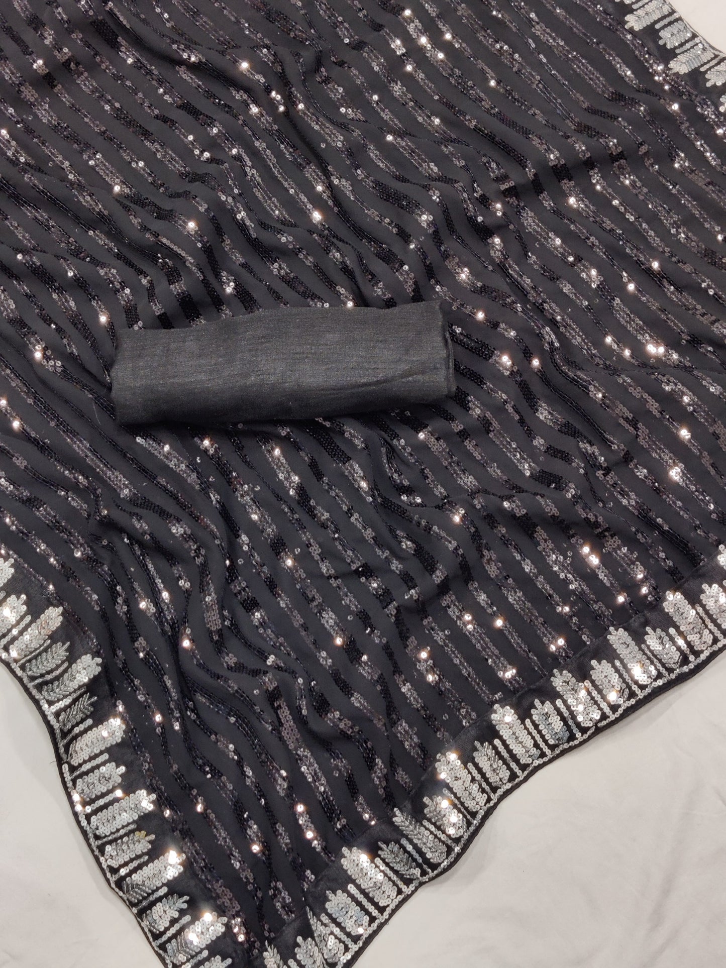 Black Georgette Saree with Sequence Work and Sequence Lace