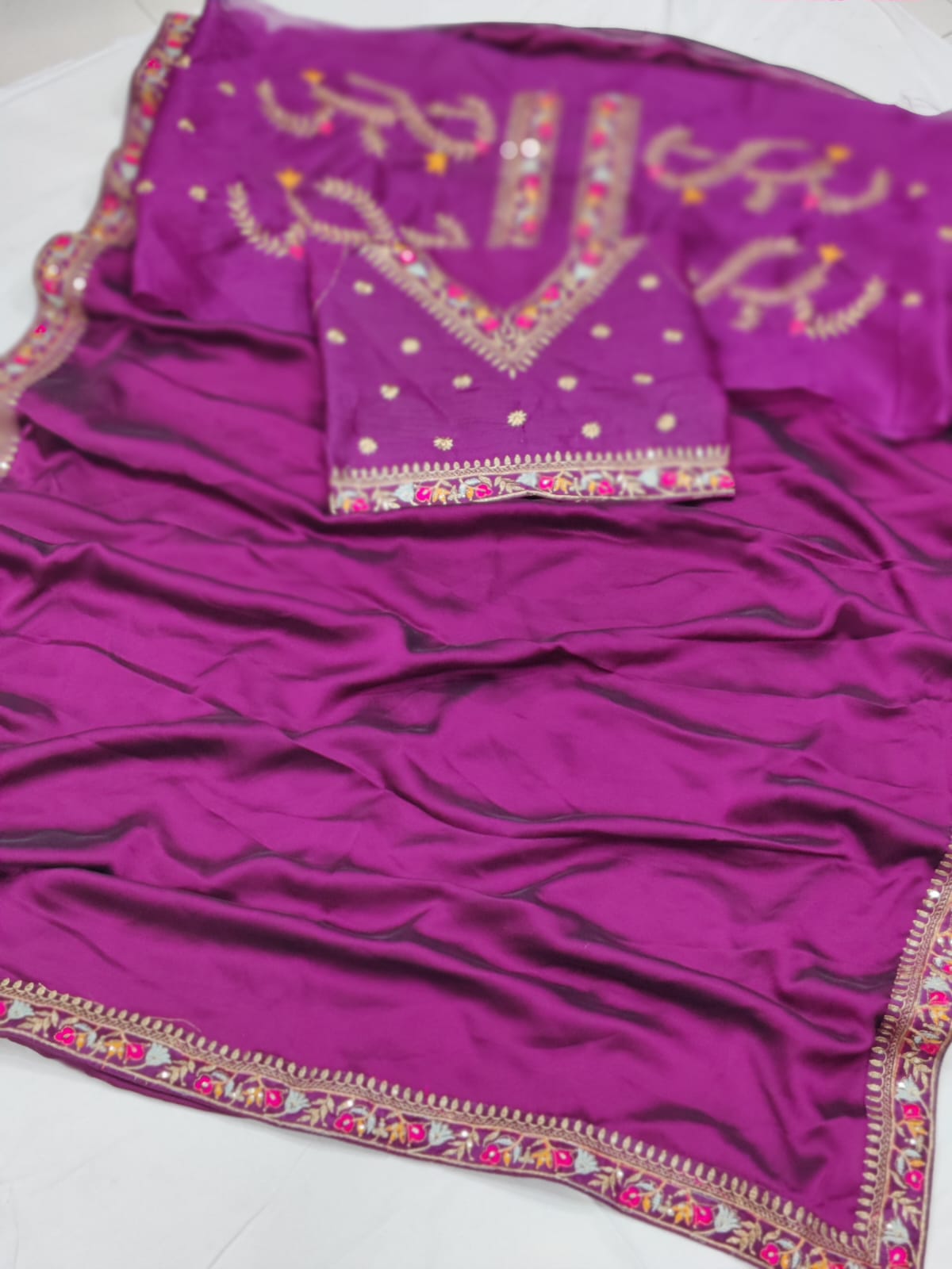 Dark Pink Rangoli Silk Saree with Embroidery Work and Lace