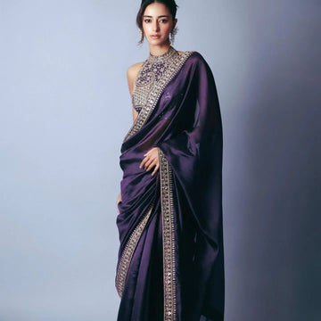 Violet Rangoli Silk Saree with Heavy Work and Lace Detailing – Available