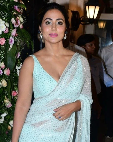 Sky Blue Georgette Saree with Embroidery and Sequins Lace – Available